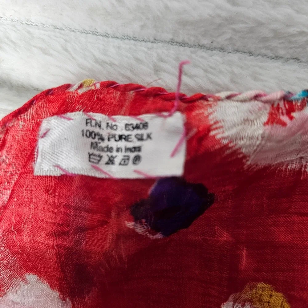 Pure Silk Scarf Red Multicolor Tie Dye Sunburst Boho Wrap Made In India